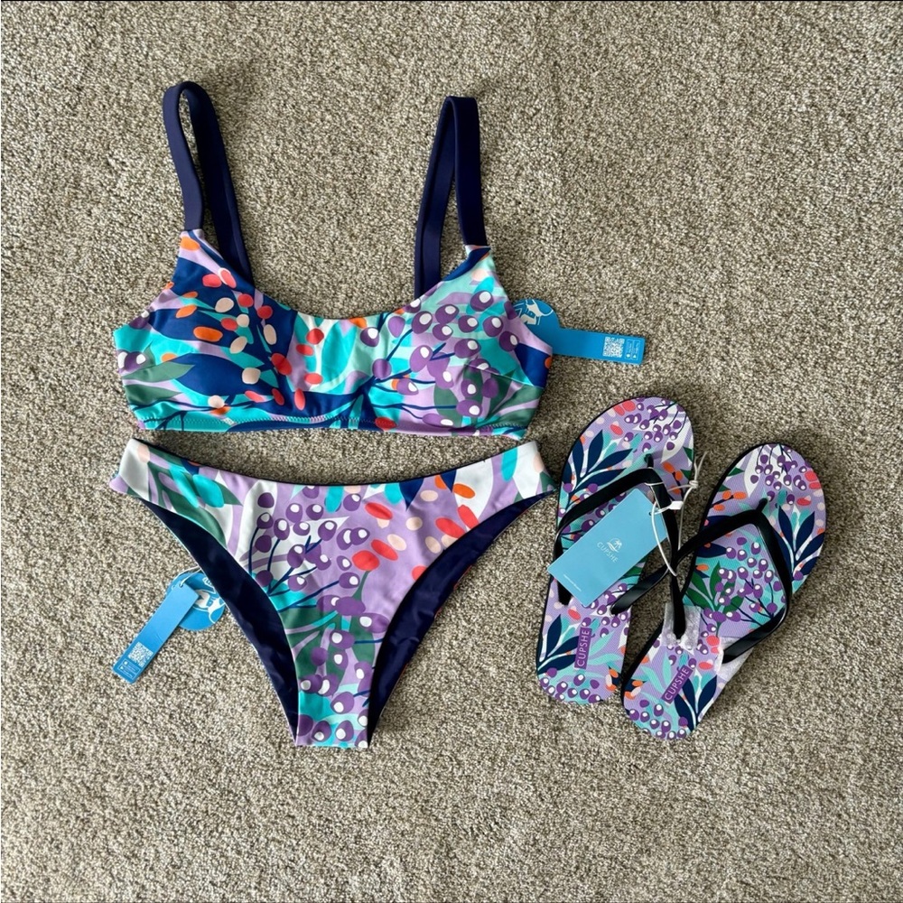 Womens cupshe matching bikini flip flop bundle 9 small medium new
